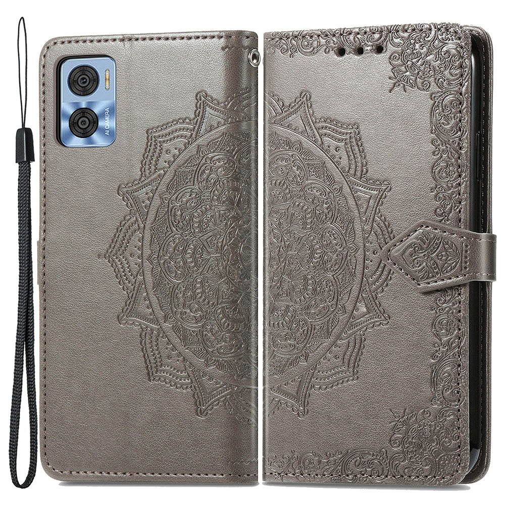 Til Motorola Moto E22 4G 22i 4G PU Læder Flip Beskyttende Telefon Etui Præget Mandala Mønster Pung Stand Magnetisk Cover med rem Til Motorola Moto E22 4G 22i 4G PU Læder Flip Beskyttende Telefon Etui Præget Mandala Mønster Pung Stand Magnetisk Cover med rem